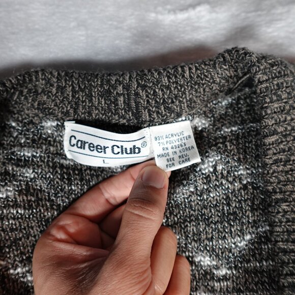 Vintage Career Club Geometric Cardigan Sweater Mens Large Grandpa Style Knit 90s - Picture 3 of 8